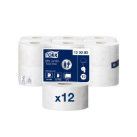 Produktbild för Tork Advanced T2 Mini Jumbo - toalettpapper - 850 ark - rulle - 170 m - vit med lövtryck