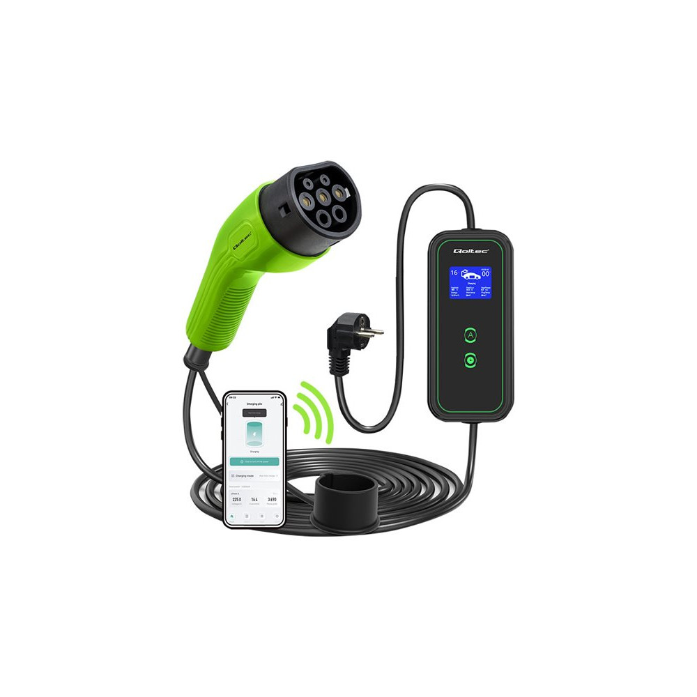 Produktbild för Qoltec EV-laddningsstation - justerbar, 2-i-1, 230V, Wi-Fi - IEC 62196 Type 2 - 3.5 kW