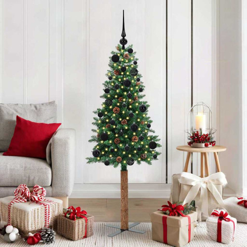 vidaXL Smal julgran med 150 LED-lampor Grön 150 cm PVC och solid furu