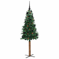 Produktbild för Smal julgran med 150 LED-lampor Grön 150 cm PVC och solid furu