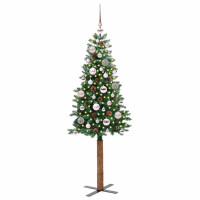 Produktbild för Smal julgran med 150 LED-lampor Grön 150 cm PVC och solid furu