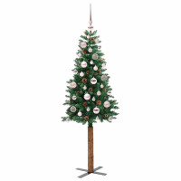 Produktbild för Smal julgran med 150 LED-lampor Grön 150 cm PVC och solid furu