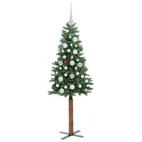 Produktbild för Smal julgran med 150 LED-lampor Grön 150 cm PVC och solid furu