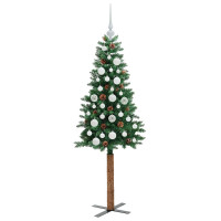 Produktbild för Smal julgran med 150 LED-lampor Grön 150 cm PVC och solid furu