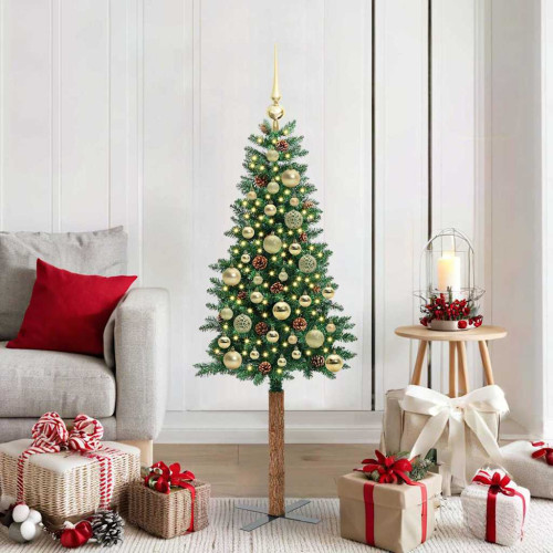 vidaXL Smal julgran med 150 LED-lampor Grön 150 cm PVC och solid furu