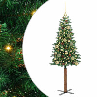 Produktbild för Smal julgran med 150 LED-lampor Grön 150 cm PVC och solid furu