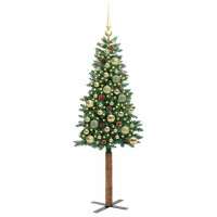 Produktbild för Smal julgran med 150 LED-lampor Grön 150 cm PVC och solid furu