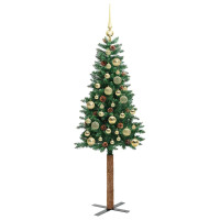Produktbild för Smal julgran med 150 LED-lampor Grön 150 cm PVC och solid furu