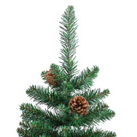 Produktbild för Smal julgran med 150 LED-lampor Grön 150 cm PVC och solid furu