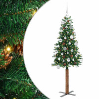 Produktbild för Smal julgran med 150 LED-lampor Grön 150 cm PVC och solid furu