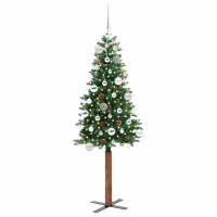 Produktbild för Smal julgran med 150 LED-lampor Grön 150 cm PVC och solid furu