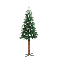 Produktbild för Smal julgran med 150 LED-lampor Grön 150 cm PVC och solid furu