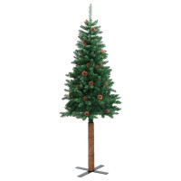 Produktbild för Smal julgran med 150 LED-lampor Grön 150 cm PVC och solid furu