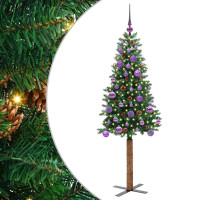 Produktbild för Smal julgran med 150 LED-lampor Grön 150 cm PVC och solid furu