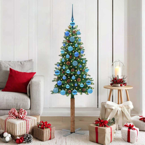 vidaXL Smal julgran med 150 LED-lampor Grön 150 cm PVC och solid furu