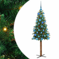 Produktbild för Smal julgran med 150 LED-lampor Grön 150 cm PVC och solid furu