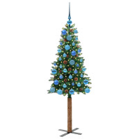 Produktbild för Smal julgran med 150 LED-lampor Grön 150 cm PVC och solid furu