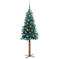 Produktbild för Smal julgran med 150 LED-lampor Grön 150 cm PVC och solid furu