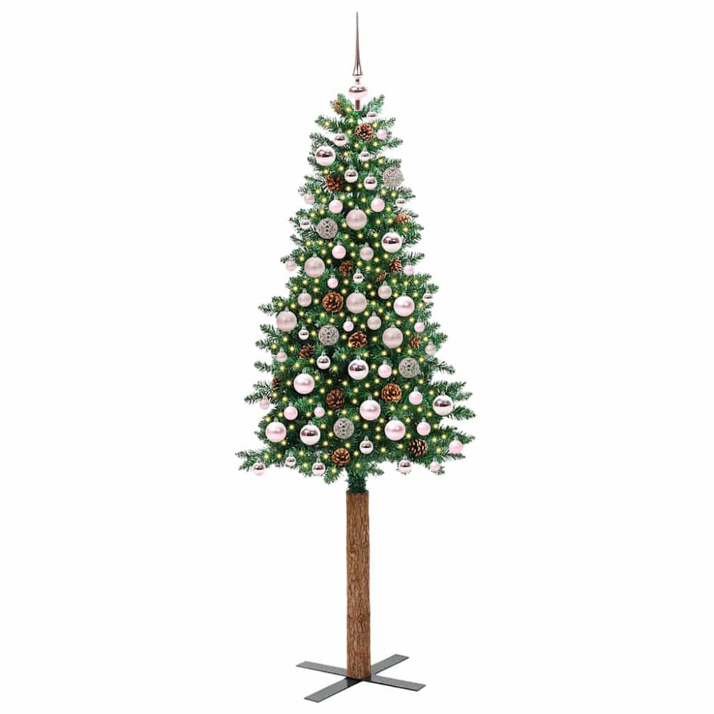Produktbild för Smal julgran med 300 LED-lampor Grön 180 cm PVC och solid furu