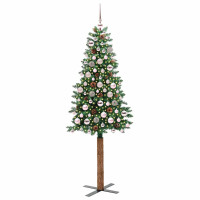 Produktbild för Smal julgran med 300 LED-lampor Grön 180 cm PVC och solid furu
