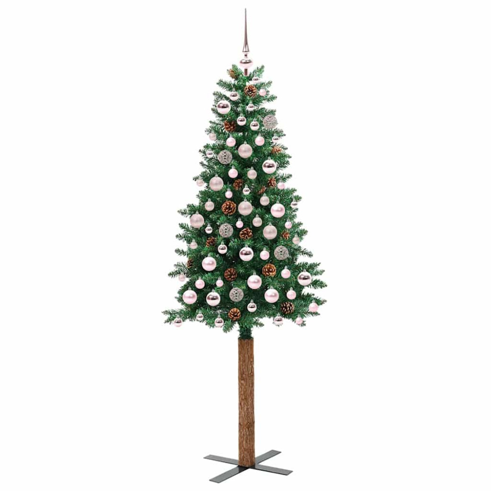 Produktbild för Smal julgran med 300 LED-lampor Grön 180 cm PVC och solid furu