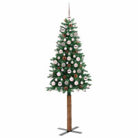 Produktbild för Smal julgran med 300 LED-lampor Grön 180 cm PVC och solid furu