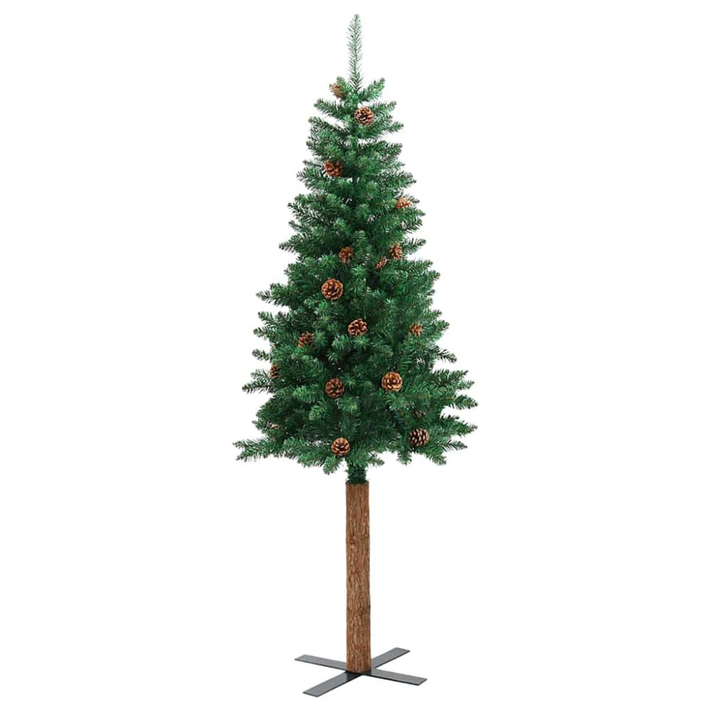 Produktbild för Smal julgran med 300 LED-lampor Grön 180 cm PVC och solid furu