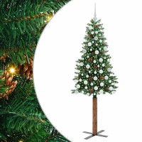 Produktbild för Smal julgran med 300 LED-lampor Grön 180 cm PVC och solid furu