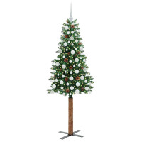 Produktbild för Smal julgran med 300 LED-lampor Grön 180 cm PVC och solid furu