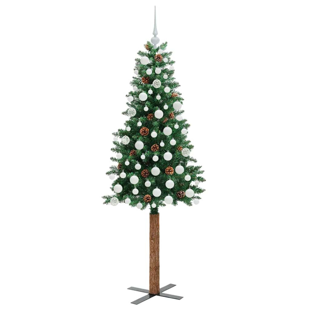 Produktbild för Smal julgran med 300 LED-lampor Grön 180 cm PVC och solid furu