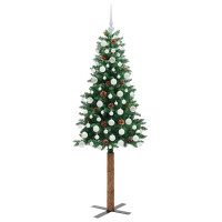 Produktbild för Smal julgran med 300 LED-lampor Grön 180 cm PVC och solid furu