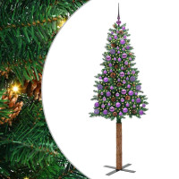 Produktbild för Smal julgran med 300 LED-lampor Grön 180 cm PVC och solid furu
