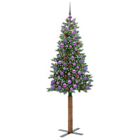 Produktbild för Smal julgran med 300 LED-lampor Grön 180 cm PVC och solid furu