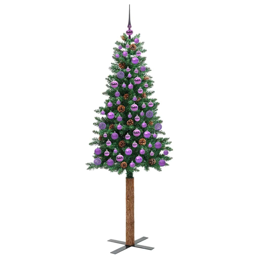 Produktbild för Smal julgran med 300 LED-lampor Grön 180 cm PVC och solid furu