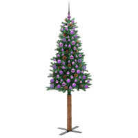 Produktbild för Smal julgran med 300 LED-lampor Grön 180 cm PVC och solid furu