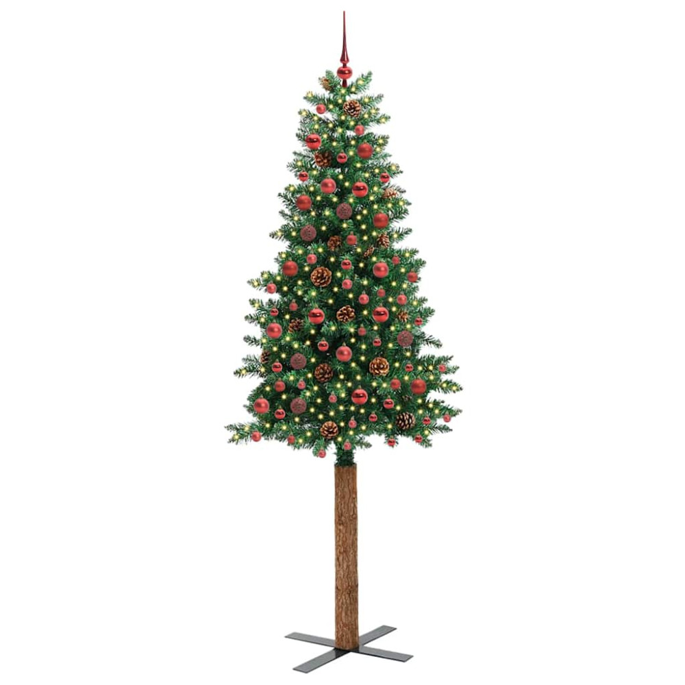Produktbild för Smal julgran med 300 LED-lampor Grön 210 cm PVC och solid furu