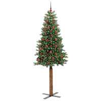 Produktbild för Smal julgran med 300 LED-lampor Grön 210 cm PVC och solid furu