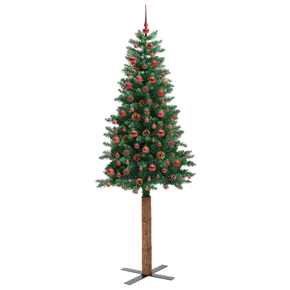 Produktbild för Smal julgran med 300 LED-lampor Grön 210 cm PVC och solid furu