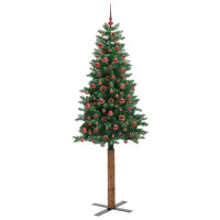 Produktbild för Smal julgran med 300 LED-lampor Grön 210 cm PVC och solid furu
