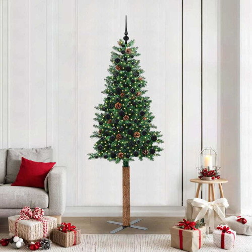 vidaXL Smal julgran med 300 LED-lampor Grön 210 cm PVC och solid furu