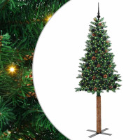 Produktbild för Smal julgran med 300 LED-lampor Grön 210 cm PVC och solid furu
