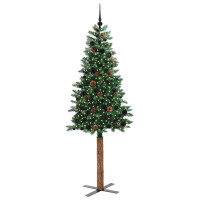 Produktbild för Smal julgran med 300 LED-lampor Grön 210 cm PVC och solid furu