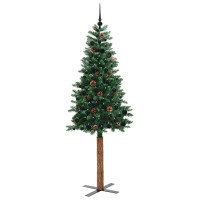 Produktbild för Smal julgran med 300 LED-lampor Grön 210 cm PVC och solid furu