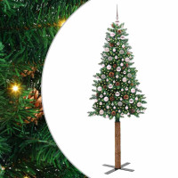 Produktbild för Smal julgran med 300 LED-lampor Grön 210 cm PVC och solid furu