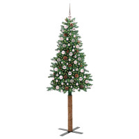 Produktbild för Smal julgran med 300 LED-lampor Grön 210 cm PVC och solid furu