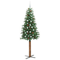 Produktbild för Smal julgran med 300 LED-lampor Grön 210 cm PVC och solid furu