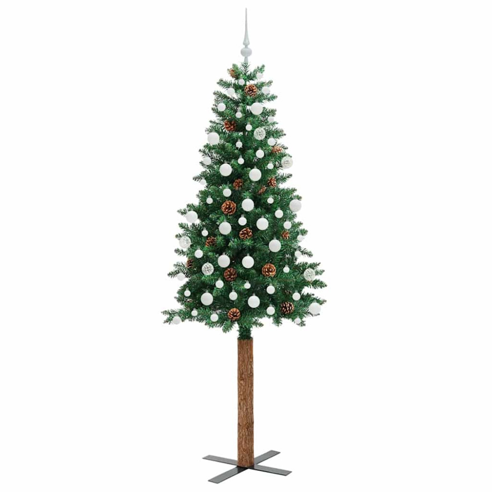 Produktbild för Smal julgran med 300 LED-lampor Grön 210 cm PVC och solid furu