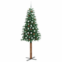 Produktbild för Smal julgran med 300 LED-lampor Grön 210 cm PVC och solid furu