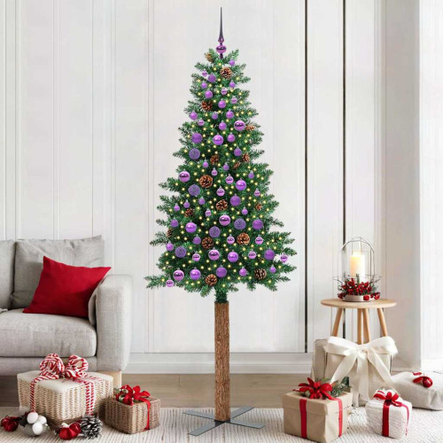 vidaXL Smal julgran med 300 LED-lampor Grön 210 cm PVC och solid furu