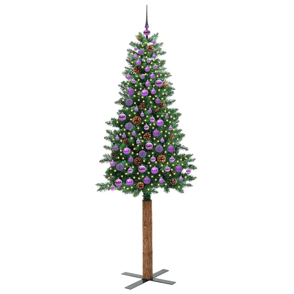 Produktbild för Smal julgran med 300 LED-lampor Grön 210 cm PVC och solid furu